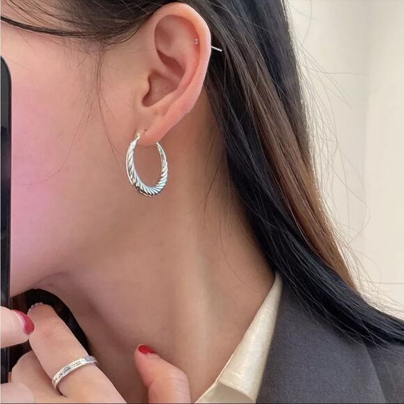 #2 NEW Silver Antiqued Hoop Earrings - Picture 3 of 5